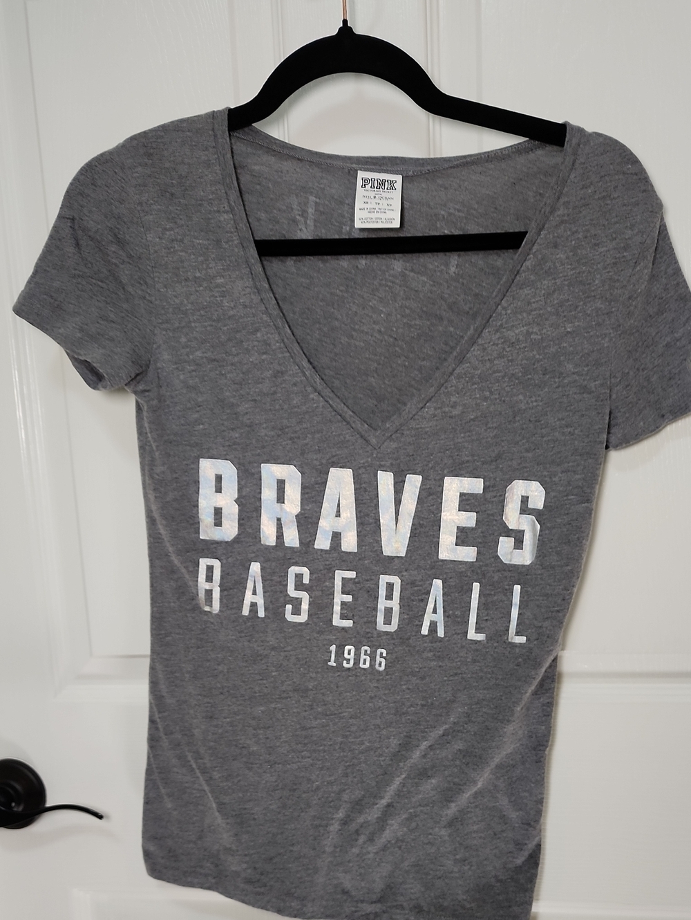 PINK Victoria's Secret Light Gray Braves Logo Tee